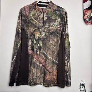 Mossy Oak Pullover Top Mens Size XL Brown Camouflage 1/4 Quarter Zip Long Sleeve